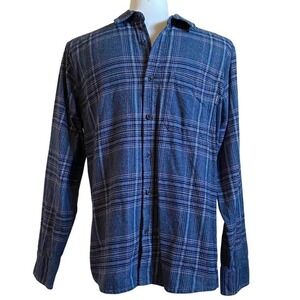 Eddie Bauer Mens Blue Plaid Button Down Shirt L Large